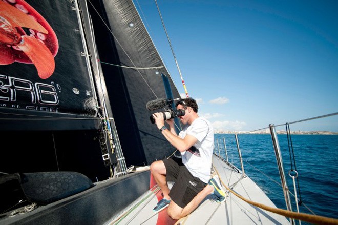 Media Crew Member Amory Ross filming. PUMA Ocean Racing powered by BERG training in Alicante, prior to the start of the Volvo Ocean Race 2011-12. © Paul Todd/Volvo Ocean Race http://www.volvooceanrace.com